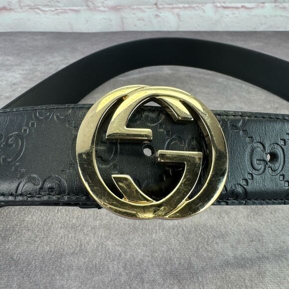 Authentic Gucci Guccissima Embossed Black Leather Gg Marmont Belt 370543 85/34 - Picture 4 of 11